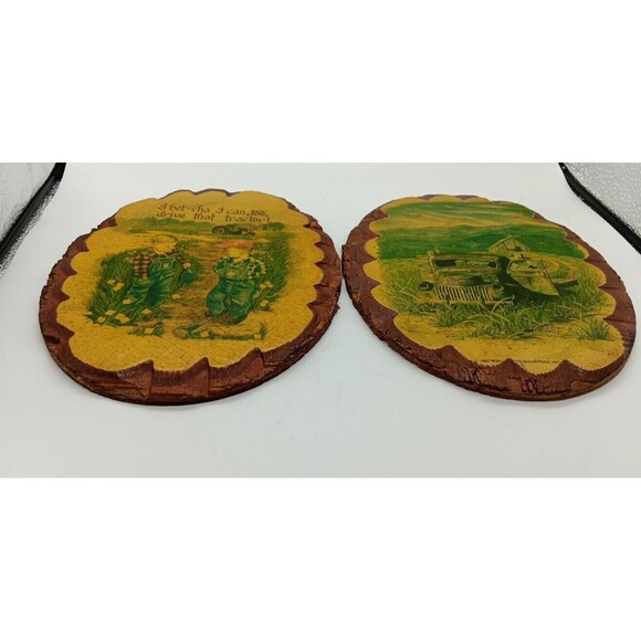 Wintermute Oval Wood Slice Wall Plaque Boys Kids Tractor Truck Farm Country Vtg - Picture 10 of 14